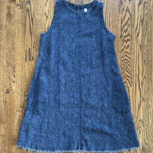 Studio 412 100% Linen Denim Blue Sleeveless Lagenlook A-Line Knee Length Dress - Picture 1 of 8